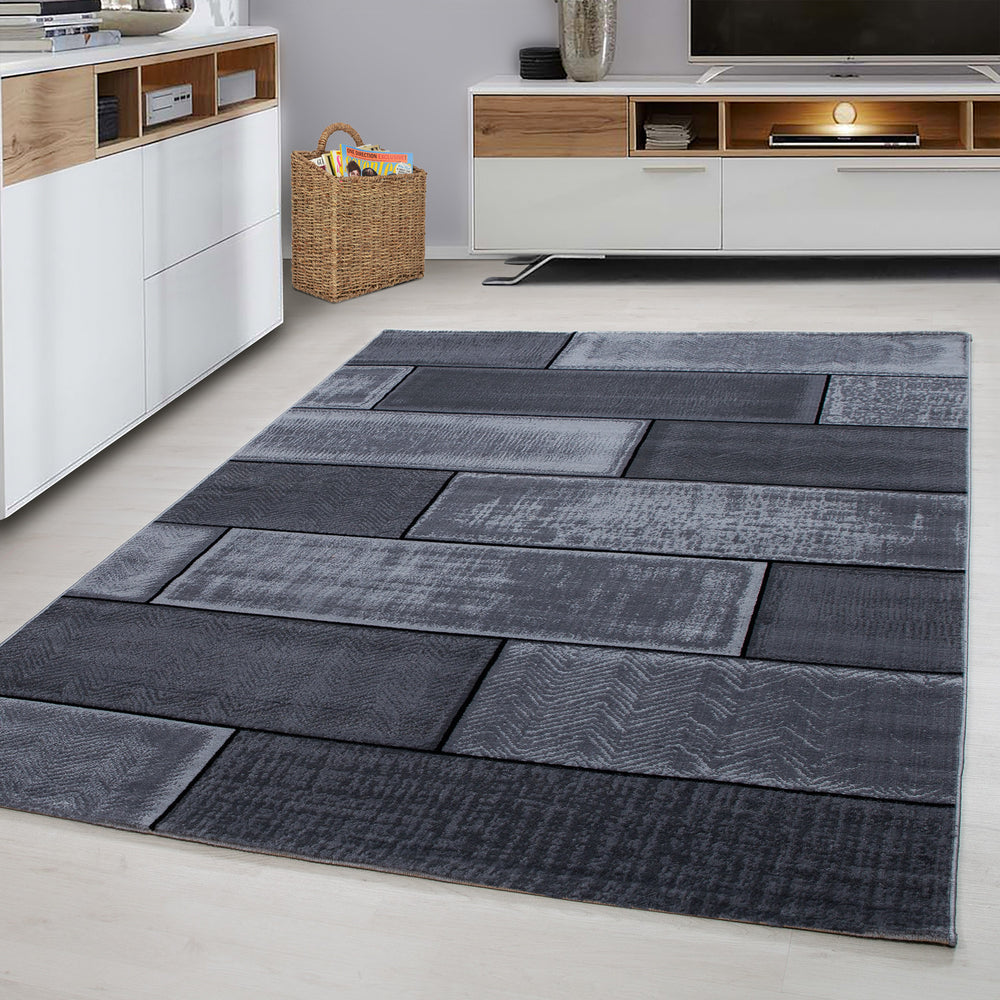 Teppich Kurzflor Steinoptik Polypropylen Wohnzimmer_Schwarz_Läufer_