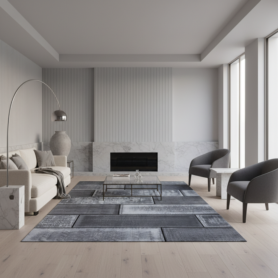 Teppich Kurzflor Steinoptik Polypropylen Wohnzimmer_Läufer_