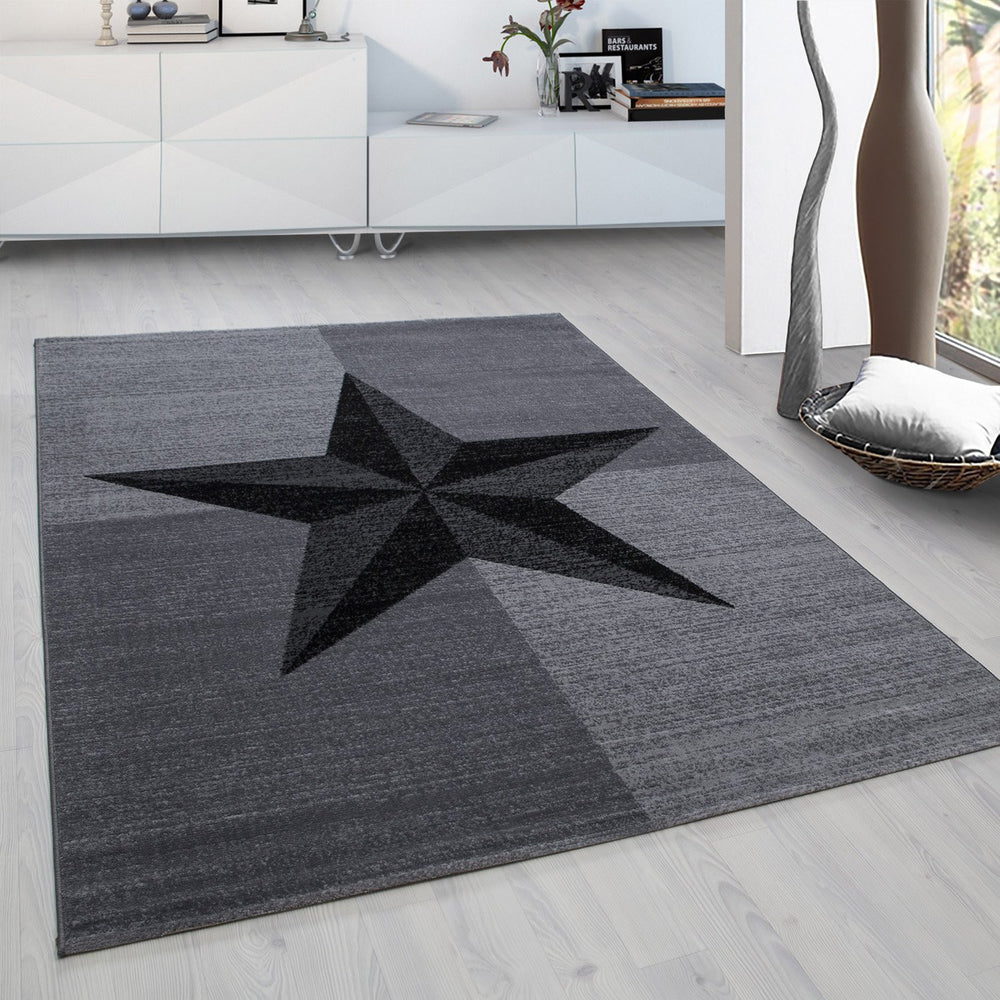 Teppich Kurzflor Sterne-Muster Polypropylen Wohnzimmer_Grau_Läufer_