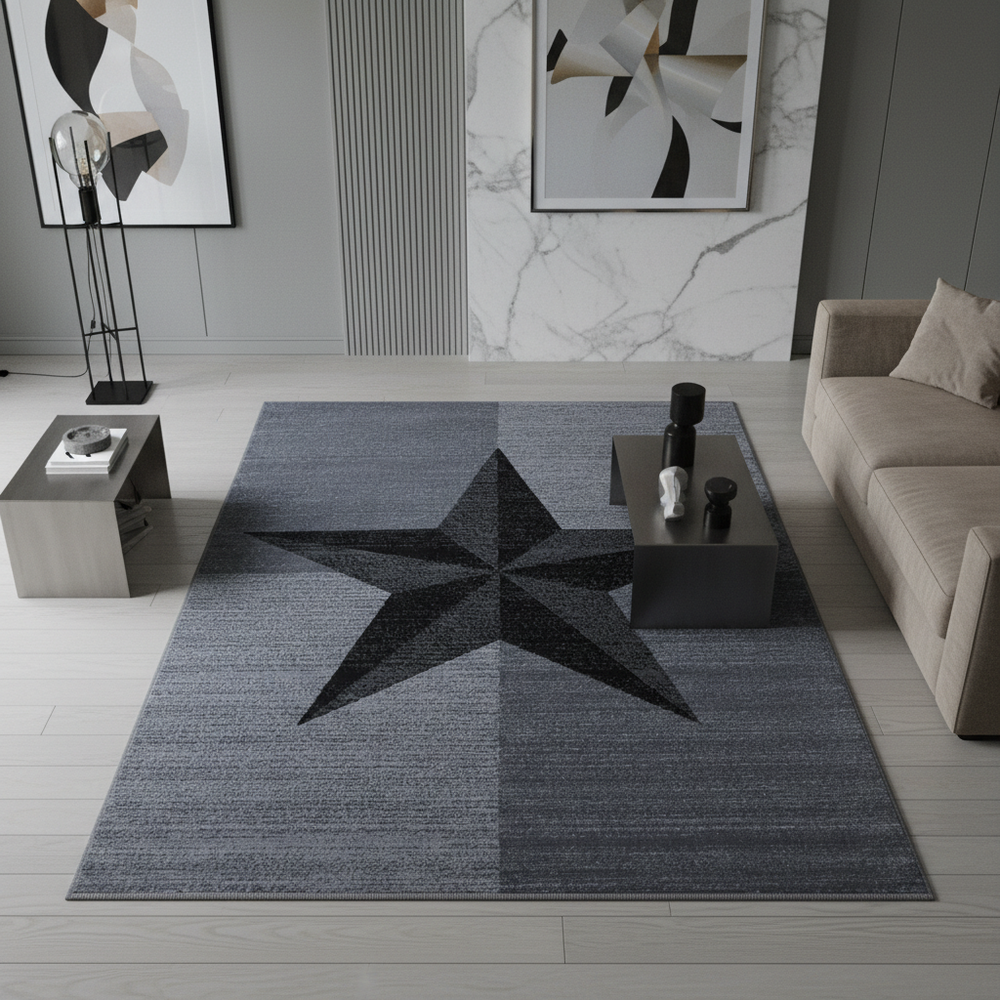 Teppich Kurzflor Sterne-Muster Polypropylen Wohnzimmer_Läufer_