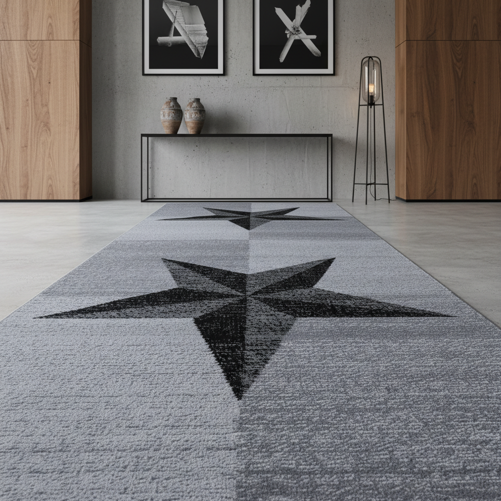 Teppich Kurzflor Sterne-Muster Polypropylen Wohnzimmer_Läufer_