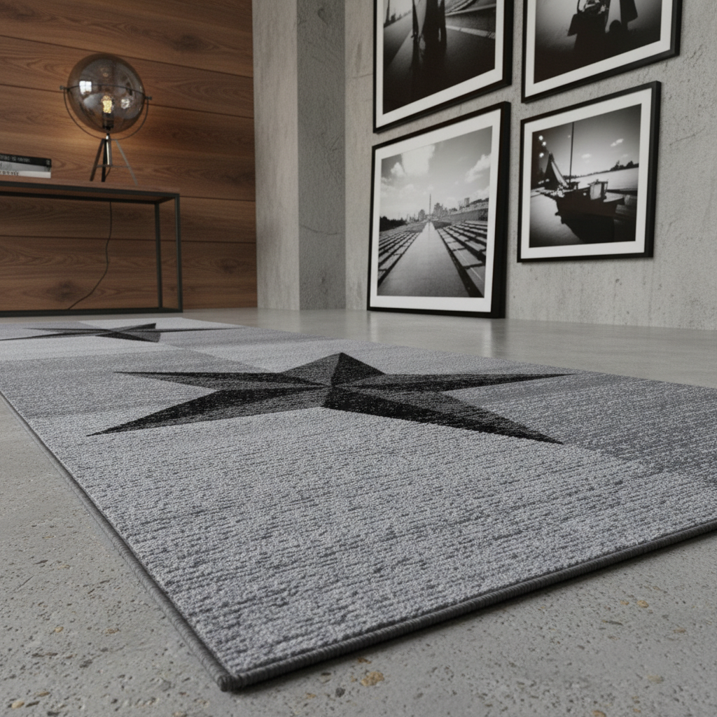 Teppich Kurzflor Sterne-Muster Polypropylen Wohnzimmer_Läufer_