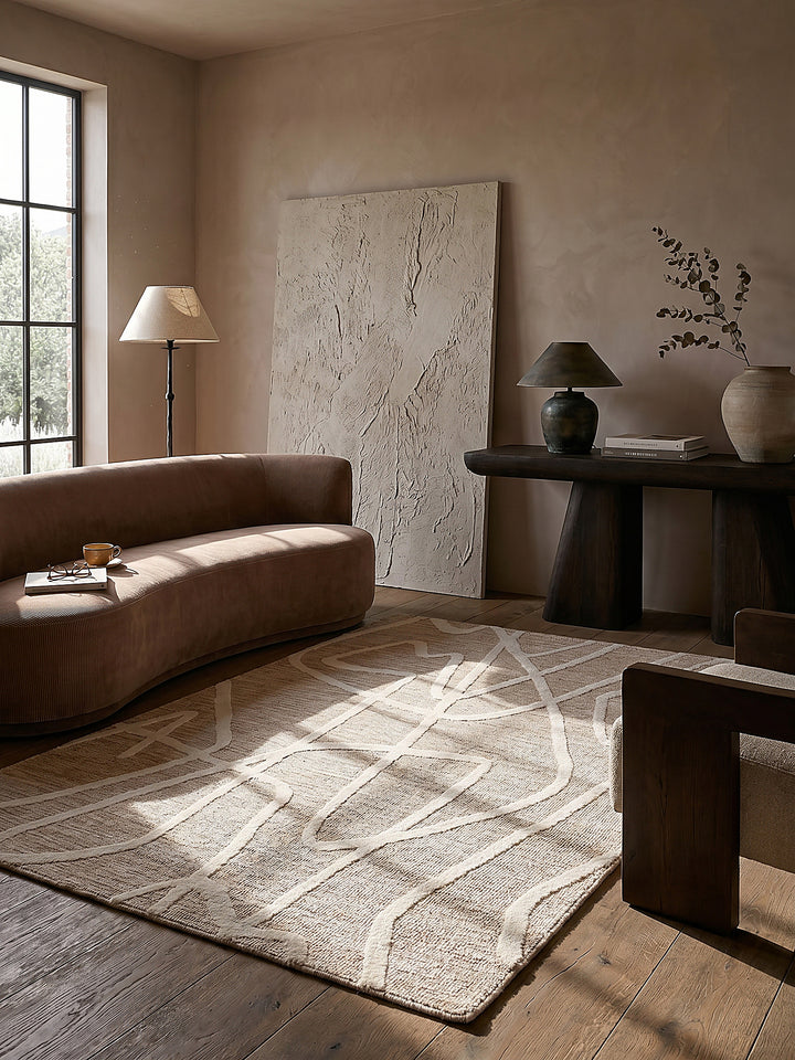 Teppich Taupe rechteckig im modernen Wohnzimmer Einrichtungsidee_