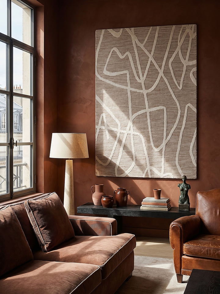 Teppich Taupe rechteckig als Wandteppich Wanddekoration Textilkunst Interior Design_