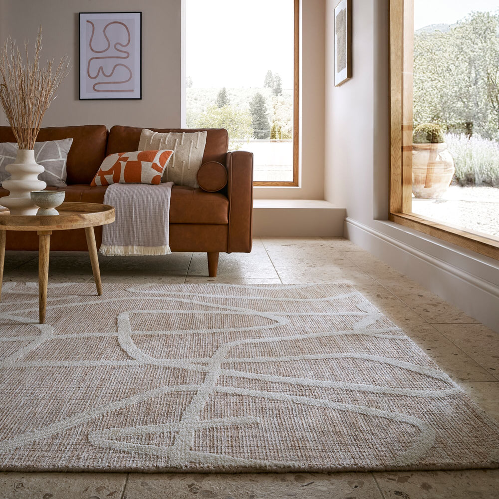 Teppich Kurzflor Linienmuster - Abstrakt - Wohnzimmer_Taupe_Rechteckig_