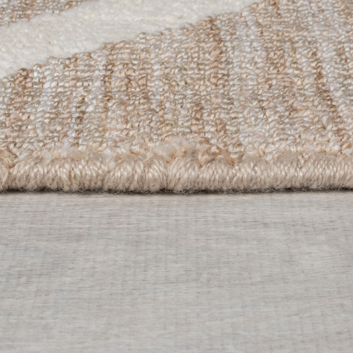 Teppich Kurzflor Taupe Abstraktes Linienmuster 12mm Woll-Look für Wohnzimmer Rechteckig