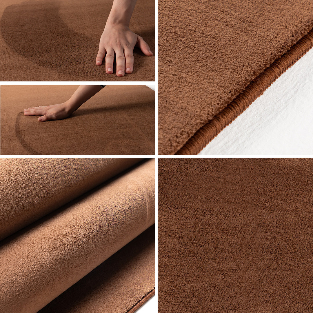 Teppich Kurzflor Uni-Farbe Microfaser Antirutsch Wohnzimmer waschbar Braun Rund 120x120_Rund_
