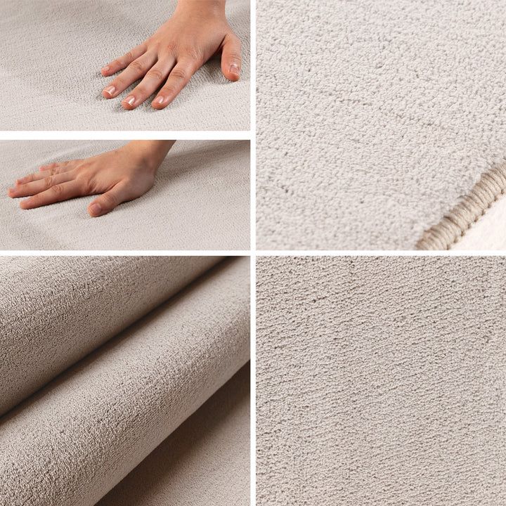 Teppich Kurzflor Uni-Farbe Microfaser Antirutsch Wohnzimmer waschbar Creme Rund 120x120_Rund_