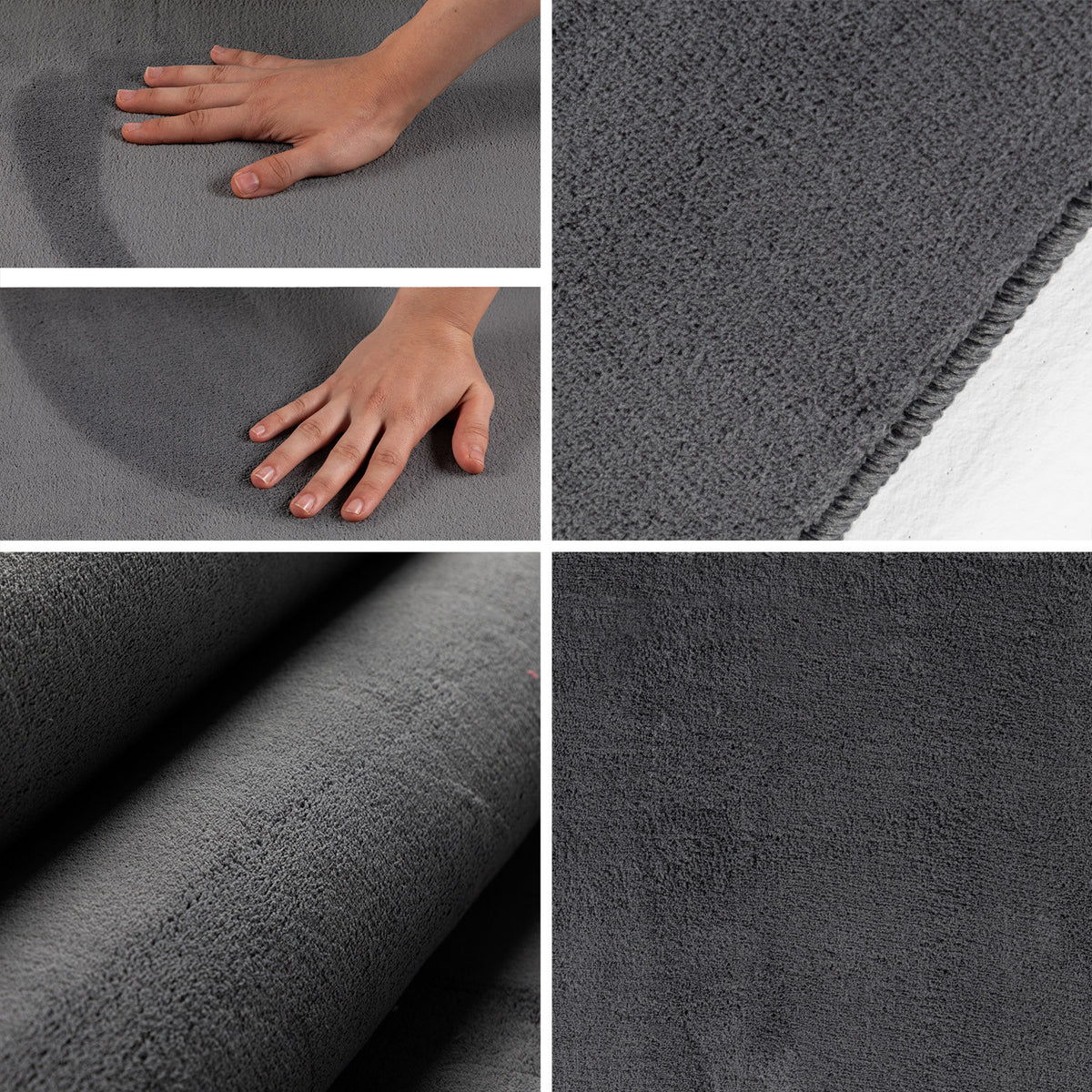 Teppich Kurzflor Uni-Farbe Microfaser Antirutsch Wohnzimmer waschbar Grau Rund 120x120_Rund_