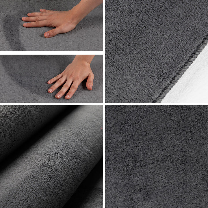 Teppich Kurzflor Uni-Farbe Microfaser Antirutsch Wohnzimmer waschbar Grau Rund 120x120_Rund_