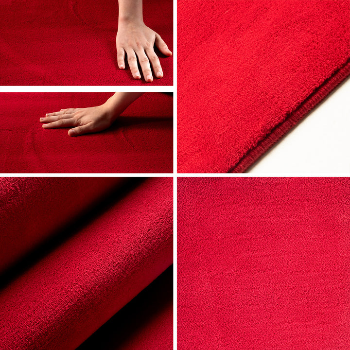 Teppich Kurzflor Uni-Farbe Microfaser Antirutsch Wohnzimmer waschbar Rot Rund 120x120_Rund_