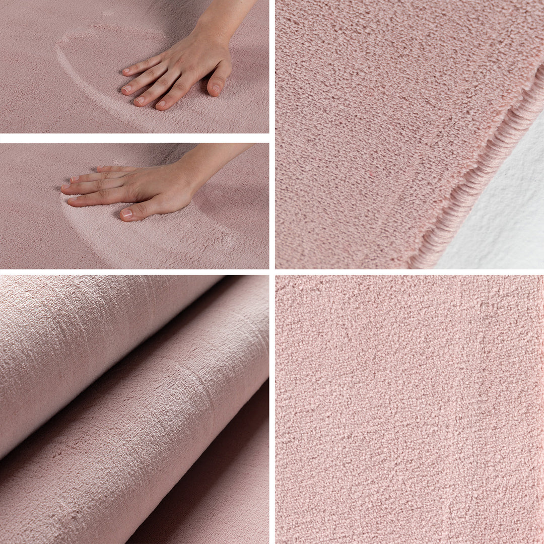 Teppich Kurzflor Uni-Farbe Microfaser Antirutsch Wohnzimmer waschbar Rosa Rund 120x120_Rund_