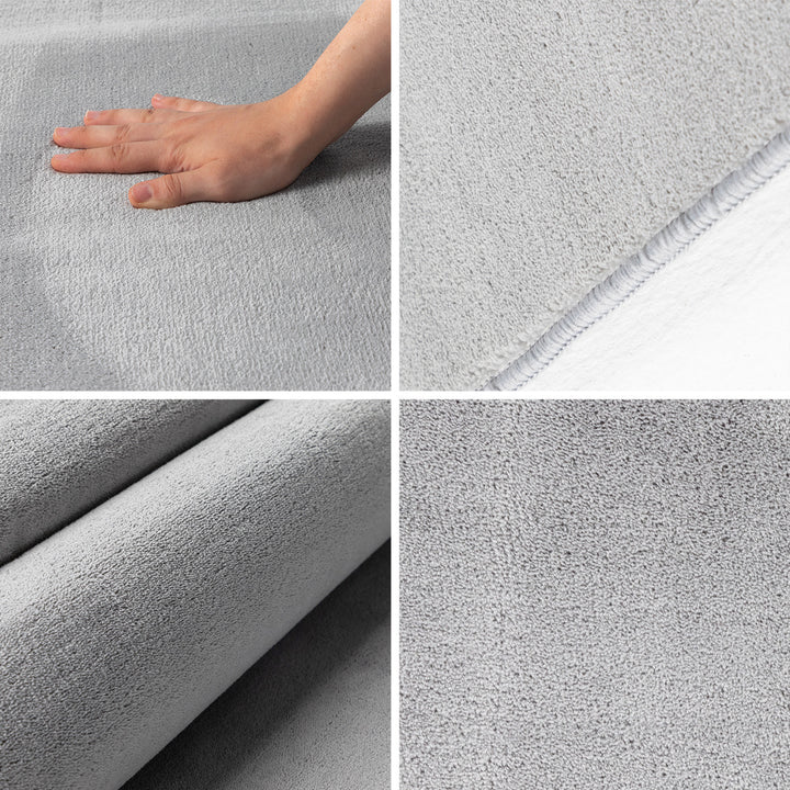 Teppich Kurzflor Uni-Farbe Microfaser Antirutsch Wohnzimmer waschbar Silber Rund 120x120_Rund_