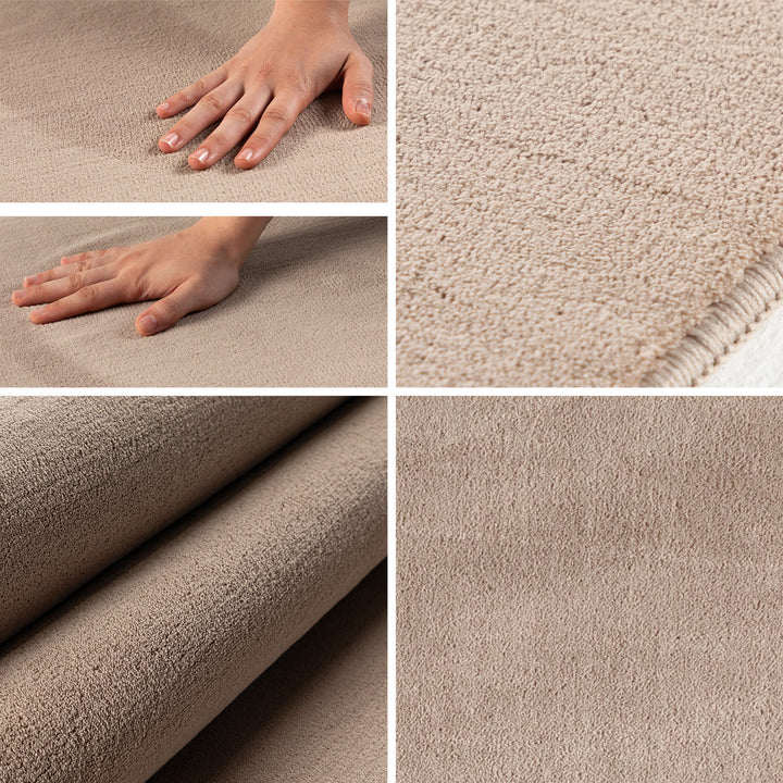 Teppich Kurzflor Uni-Farbe Microfaser Antirutsch Wohnzimmer waschbar Beige Rund 120x120_Rund_