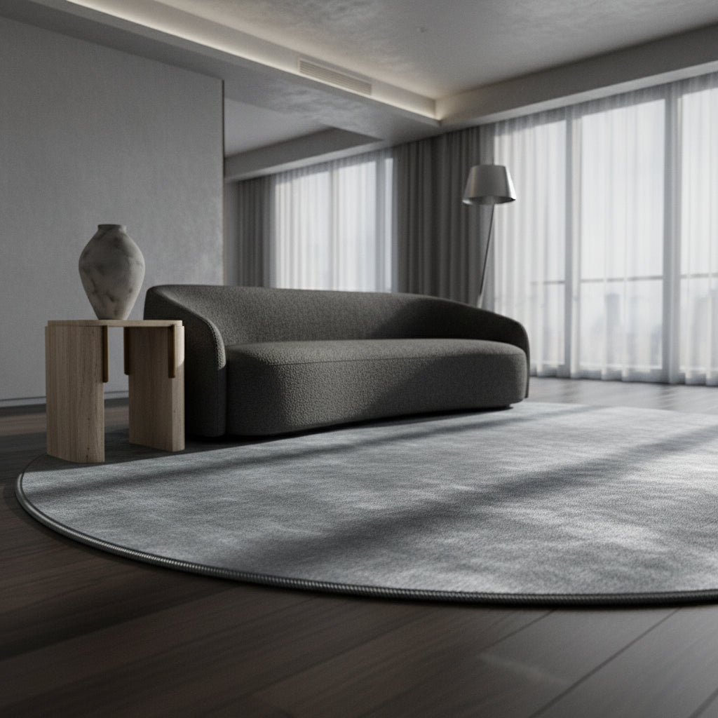 Teppich Kurzflor Uni-Farbe Microfaser Antirutsch Wohnzimmer waschbar_Rund_