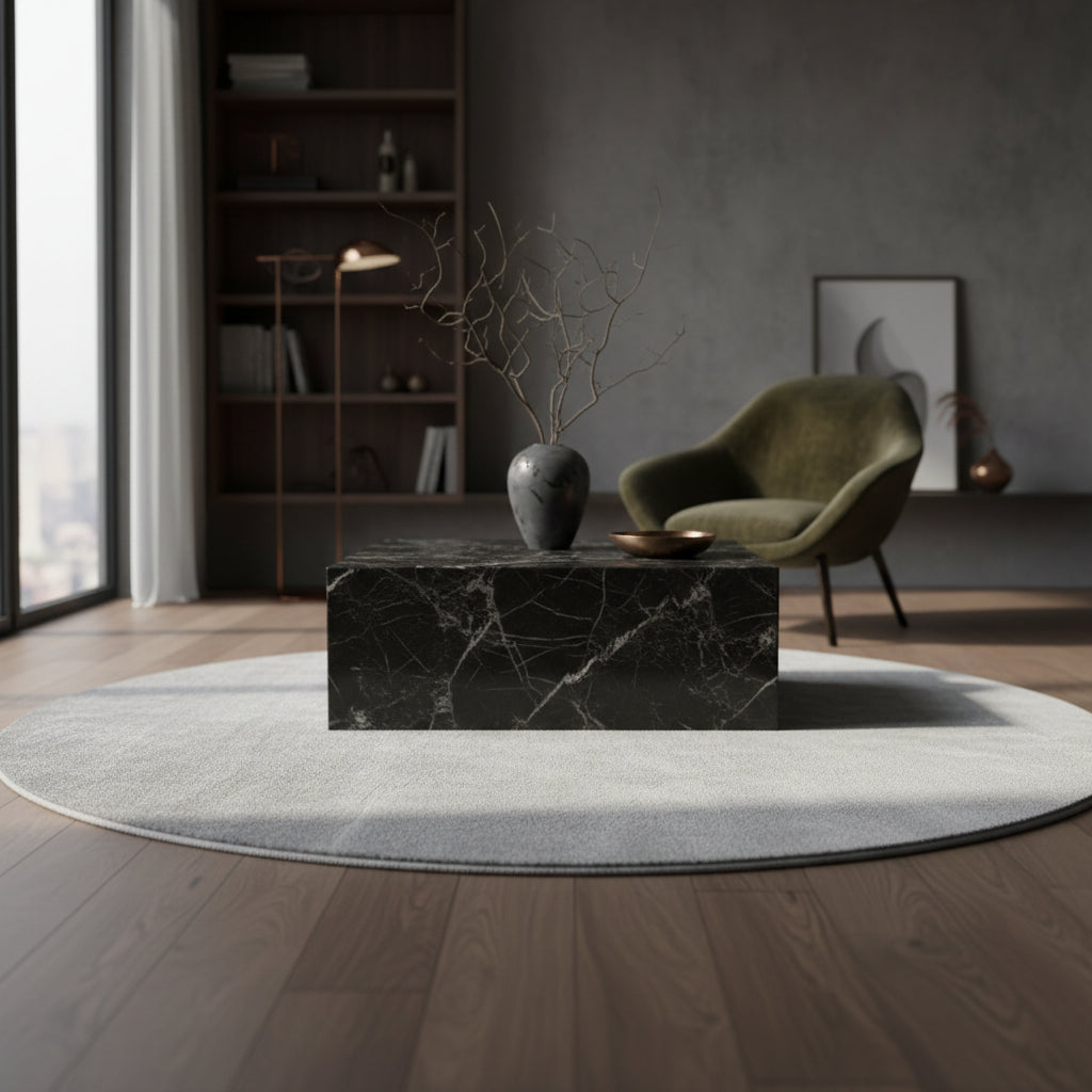 Teppich Kurzflor Uni-Farbe Microfaser Antirutsch Wohnzimmer waschbar_Rund_