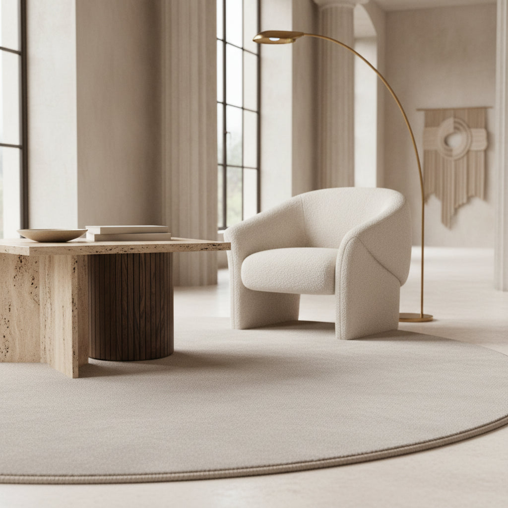 Teppich Kurzflor Uni-Farbe Microfaser Antirutsch Wohnzimmer waschbar_Rund_