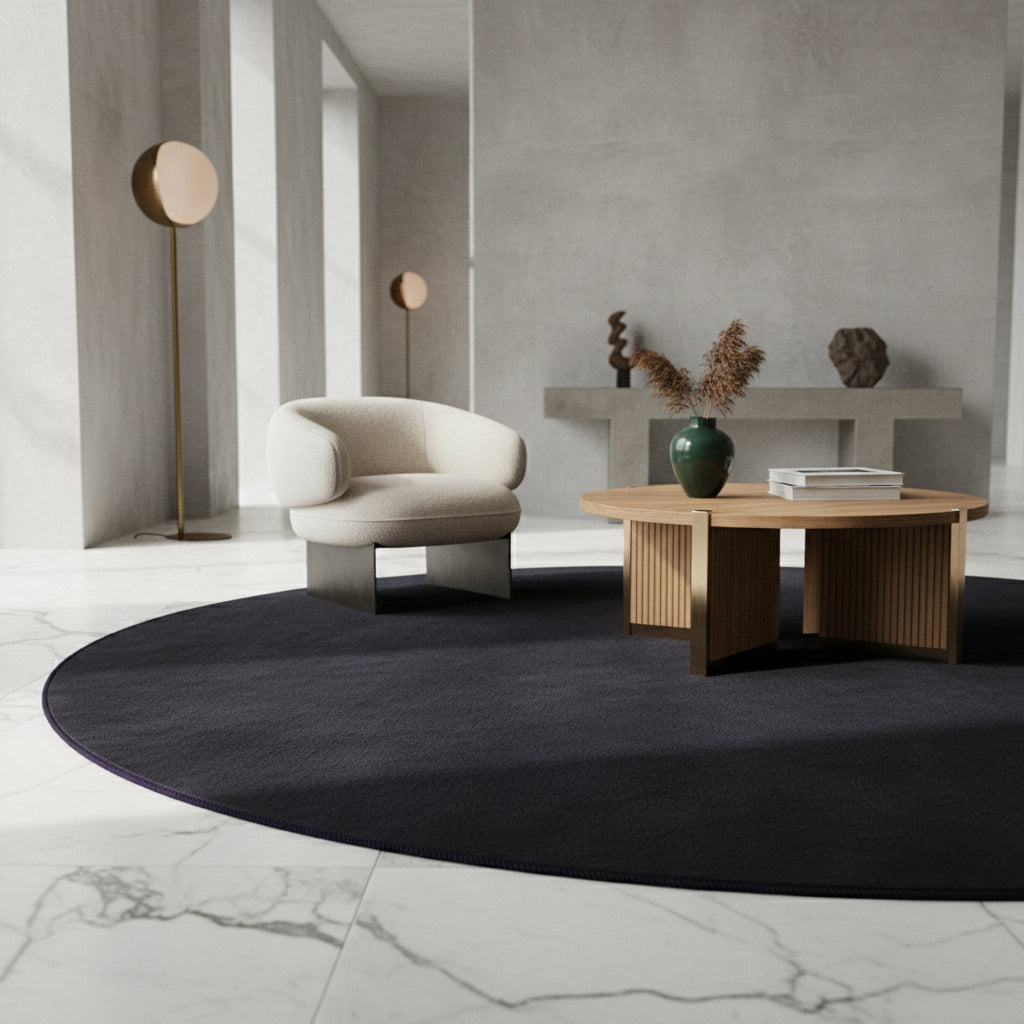 Teppich Kurzflor Uni-Farbe Microfaser Antirutsch Wohnzimmer waschbar_Rund_