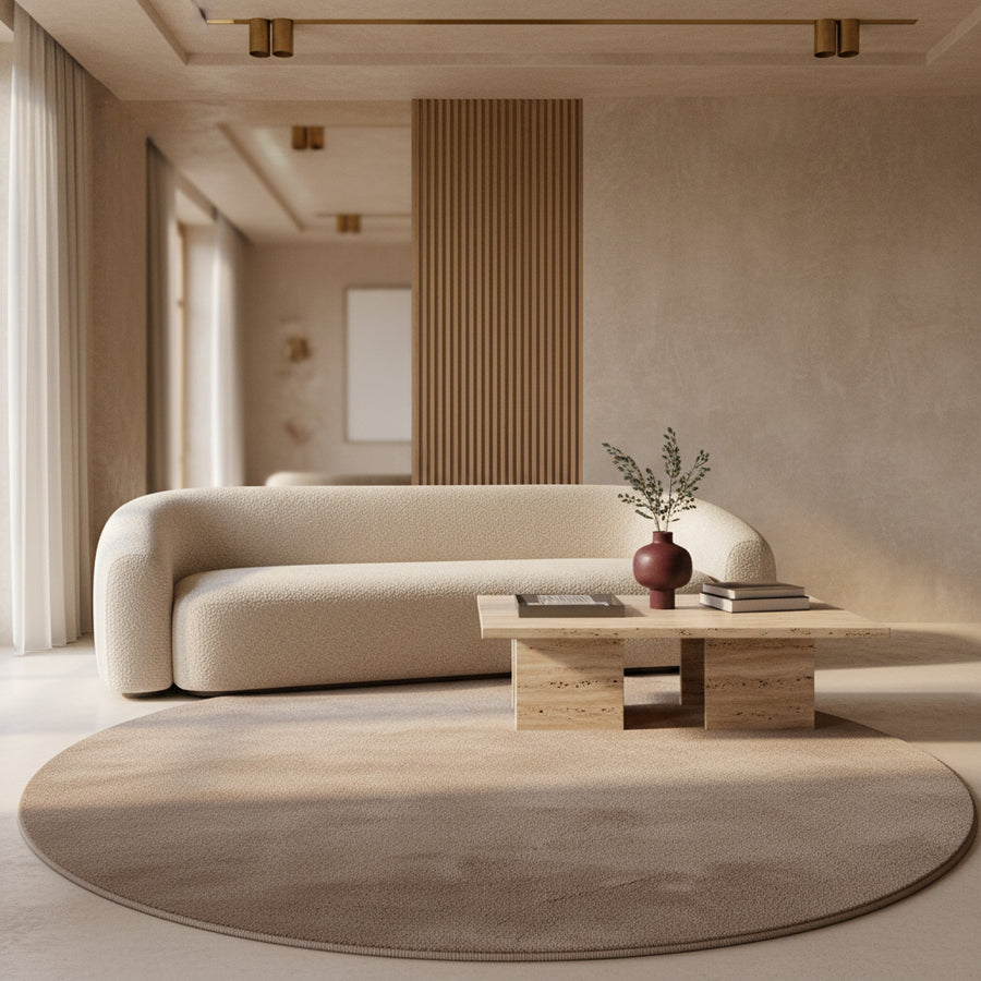 Teppich Kurzflor Uni-Farbe Microfaser Antirutsch Wohnzimmer waschbar_Rund_