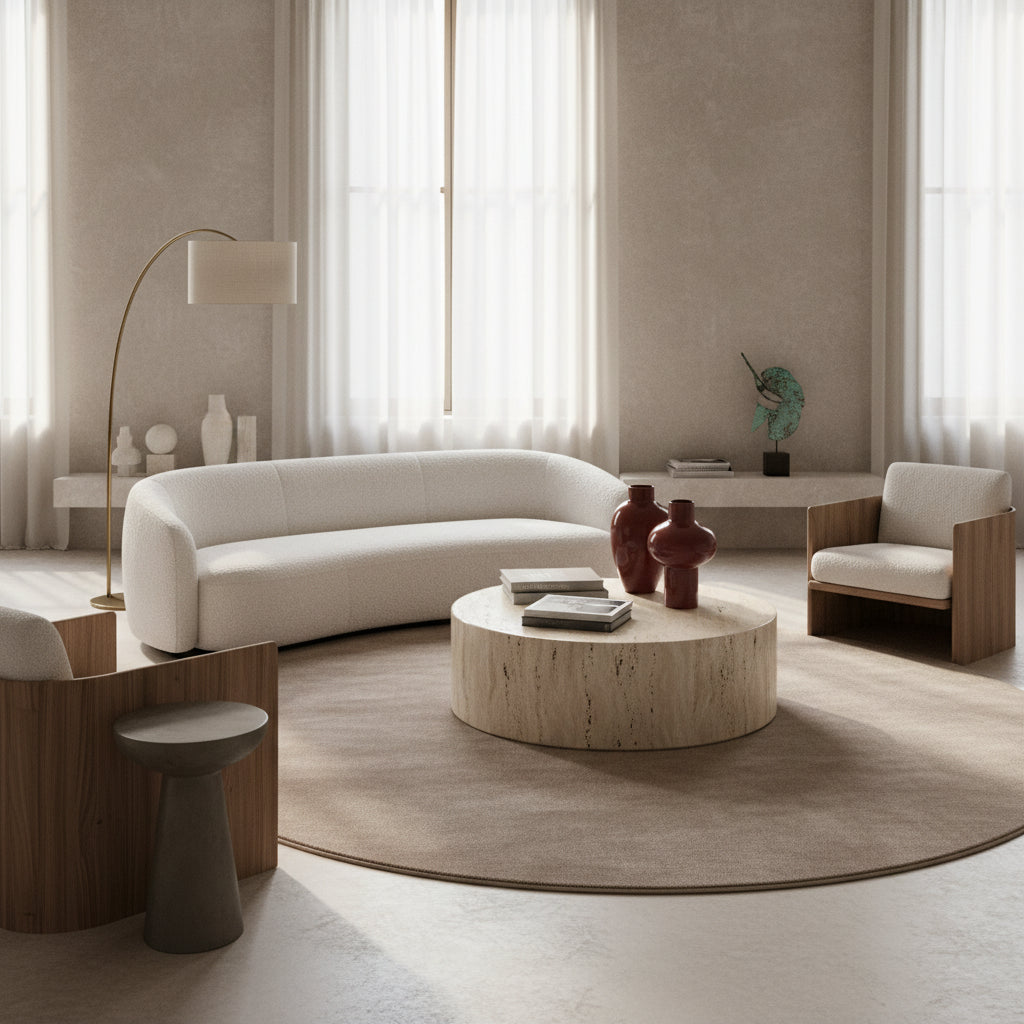 Teppich Kurzflor Uni-Farbe Microfaser Antirutsch Wohnzimmer waschbar_Rund_