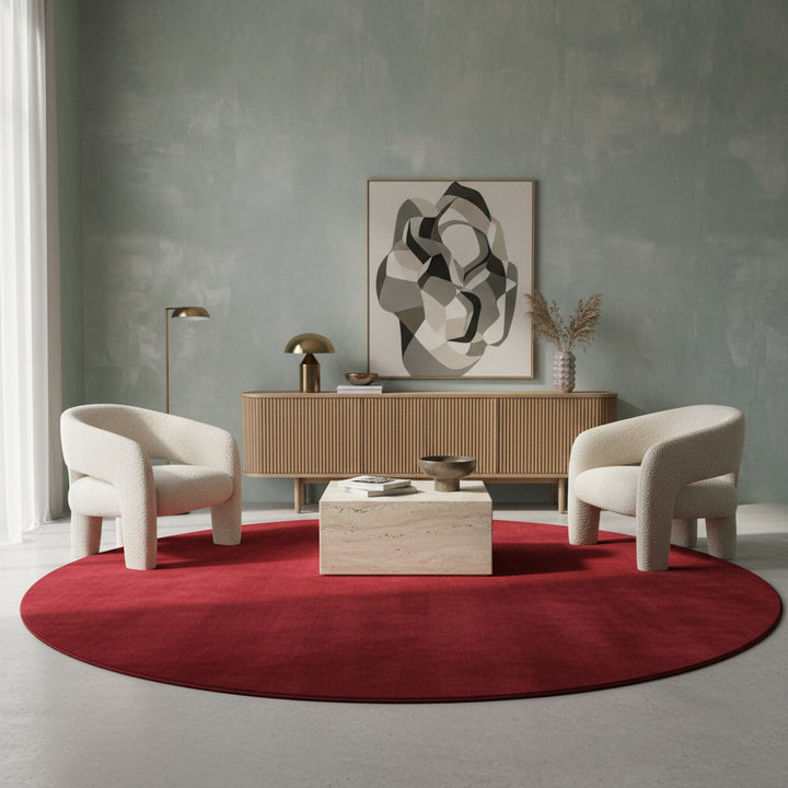 Teppich Kurzflor Uni-Farbe Microfaser Antirutsch Wohnzimmer waschbar_Rund_