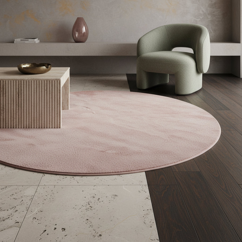 Teppich Kurzflor Uni-Farbe Microfaser Antirutsch Wohnzimmer waschbar_Rund_