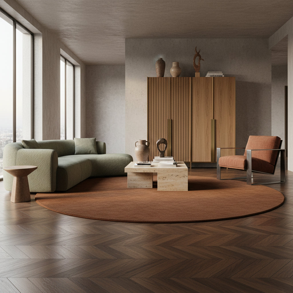 Teppich Kurzflor Uni-Farbe Microfaser Antirutsch Wohnzimmer waschbar_Rund_