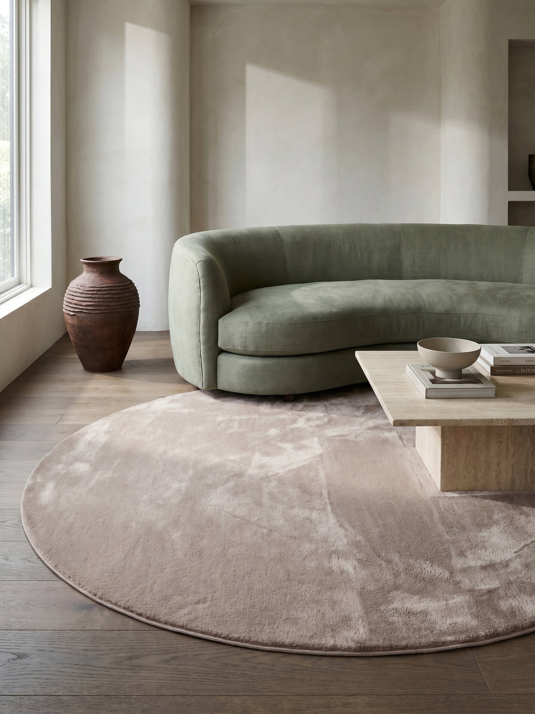 Teppich Beige rund Editorial Styling_