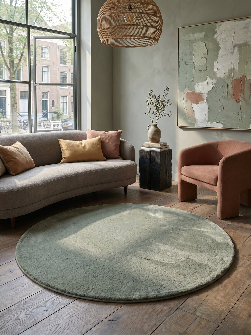 Teppich Green rund im modernen Wohnzimmer_