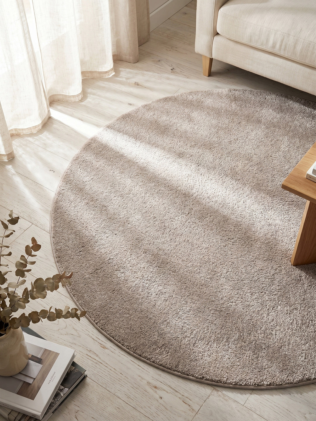 Teppich Beige rund Muster Draufsicht_