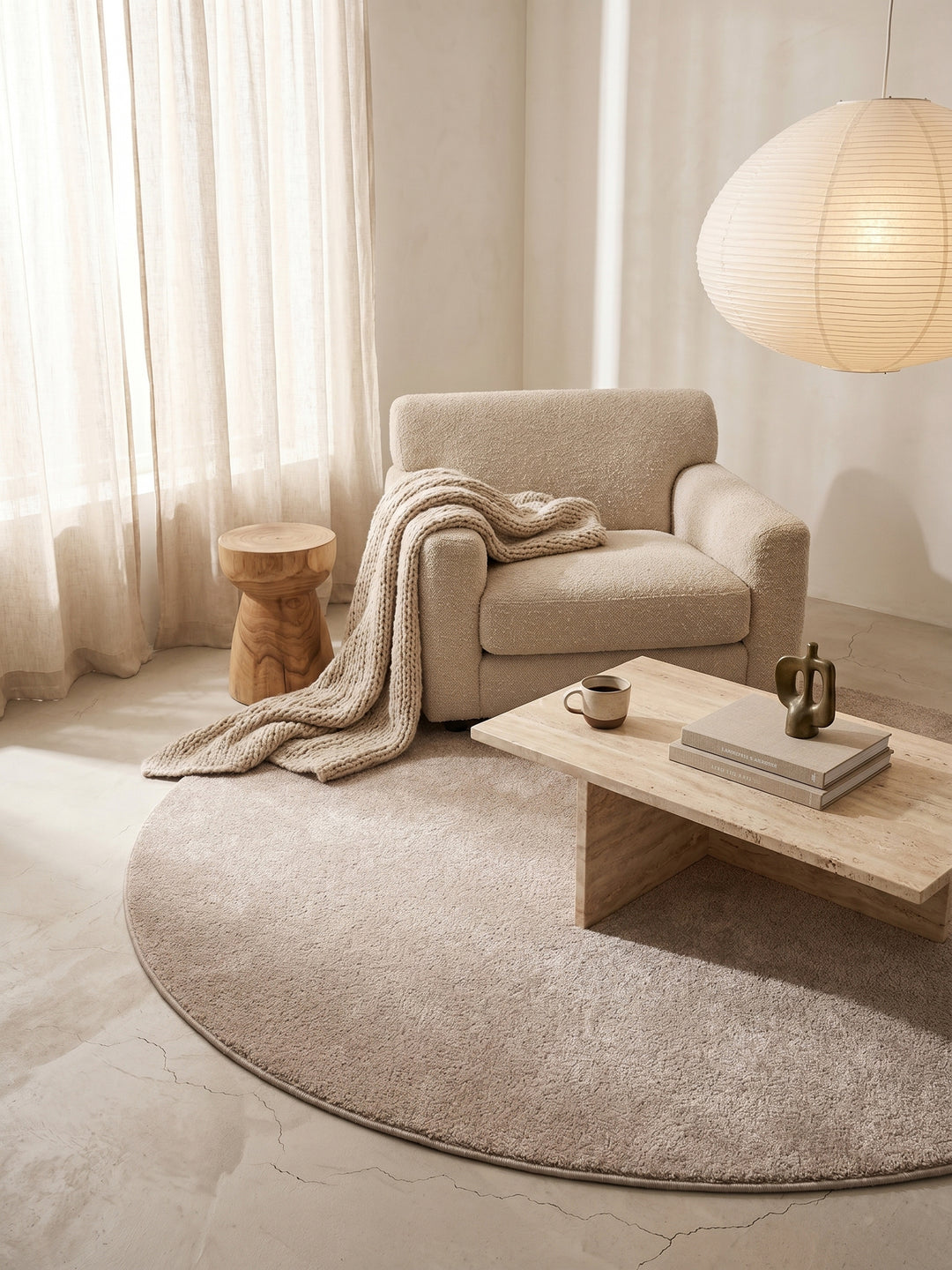 Teppich Beige rund Wohnidee gemütlich_