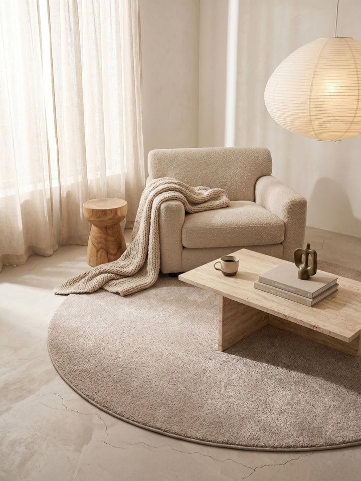 Teppich Beige rund Wohnidee gemütlich_