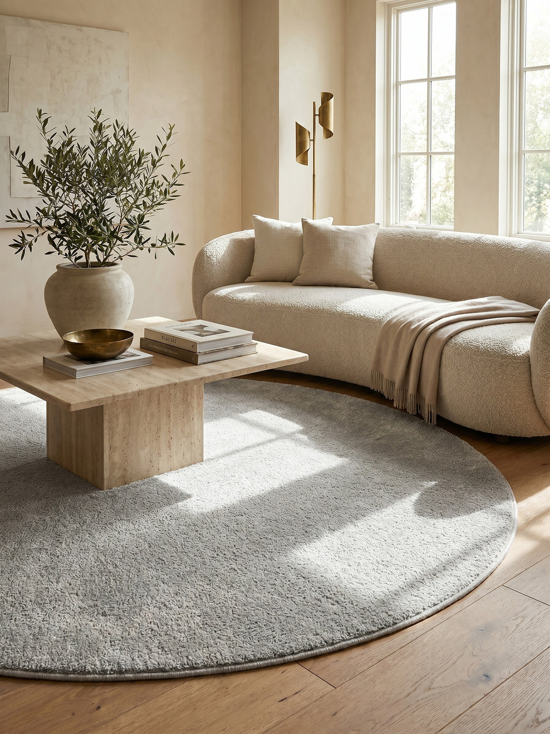 Teppich Cream rund im Wohnzimmer Einrichtungsidee_