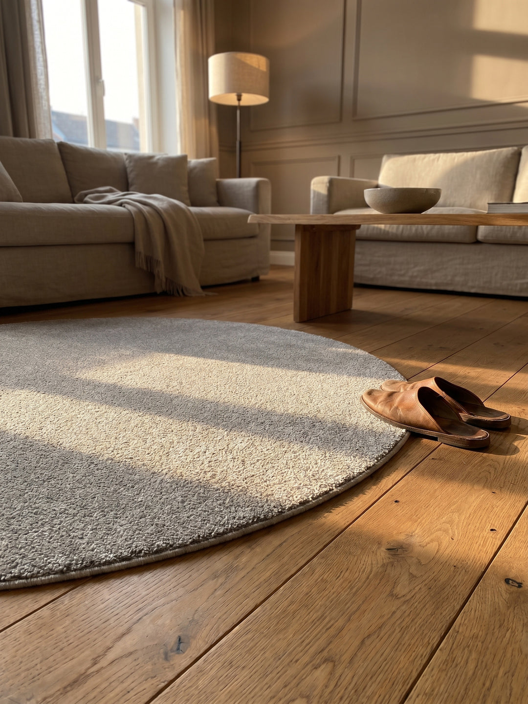 Teppich Cream rund Textur Nahaufnahme Detail_