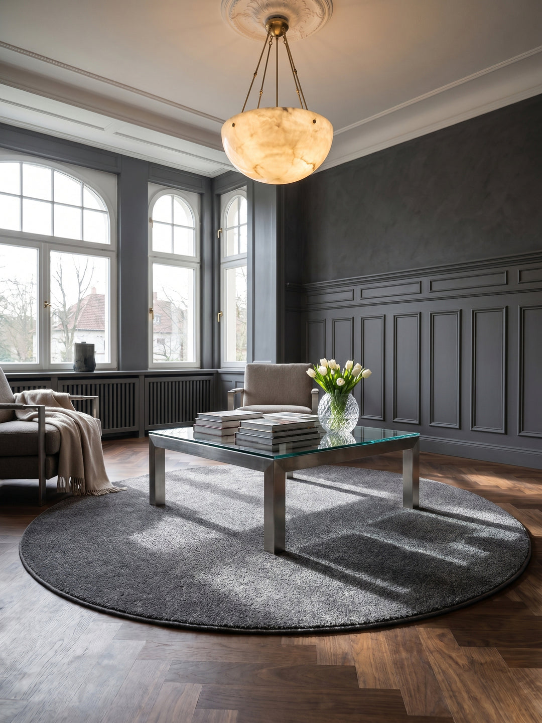 Teppich Grey rund im Wohnzimmer Einrichtungsidee_
