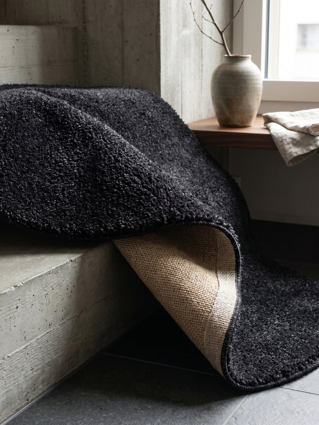 Teppich Anthrazit rund Wohnaccessoire Deko_