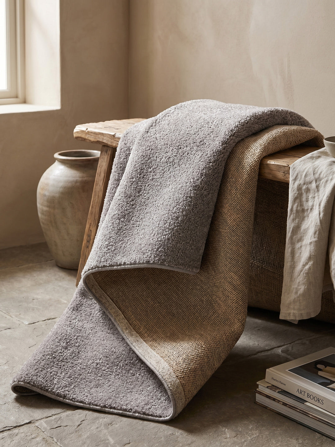 Teppich Beige rechteckig Wohnaccessoire Deko_