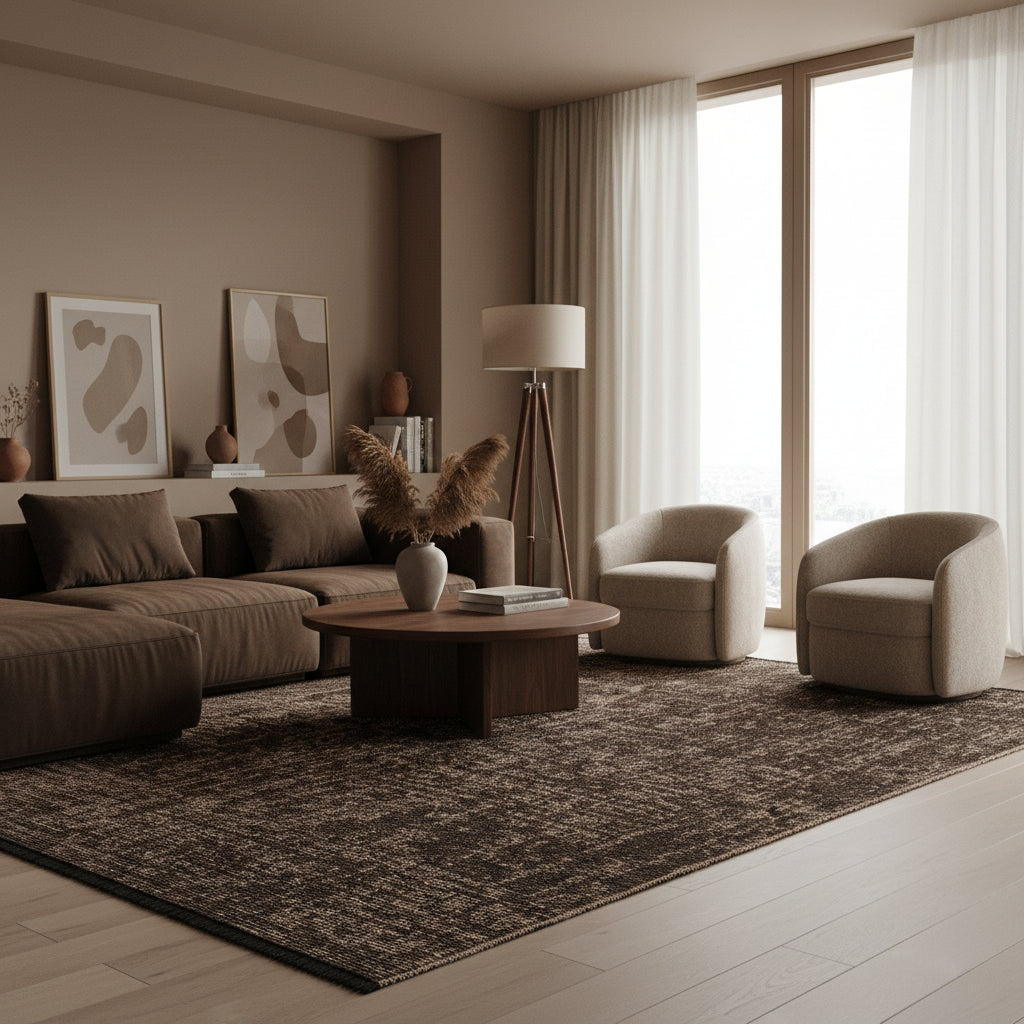 Teppich Kurzflor Unicolor Chenille Baumwolle Innen_Braun_Läufer_