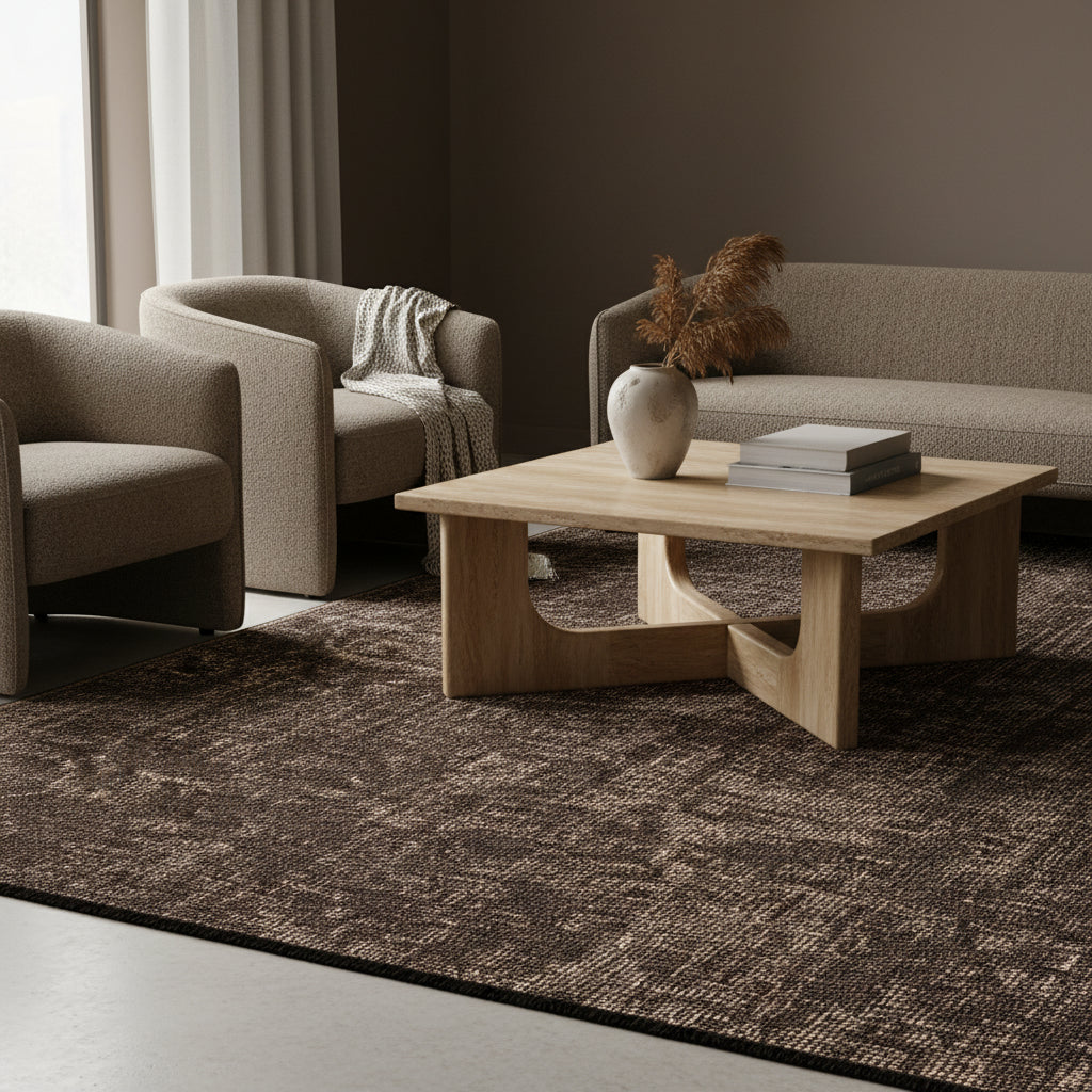 Teppich Kurzflor Unicolor Chenille Baumwolle Innen_Braun_Läufer_