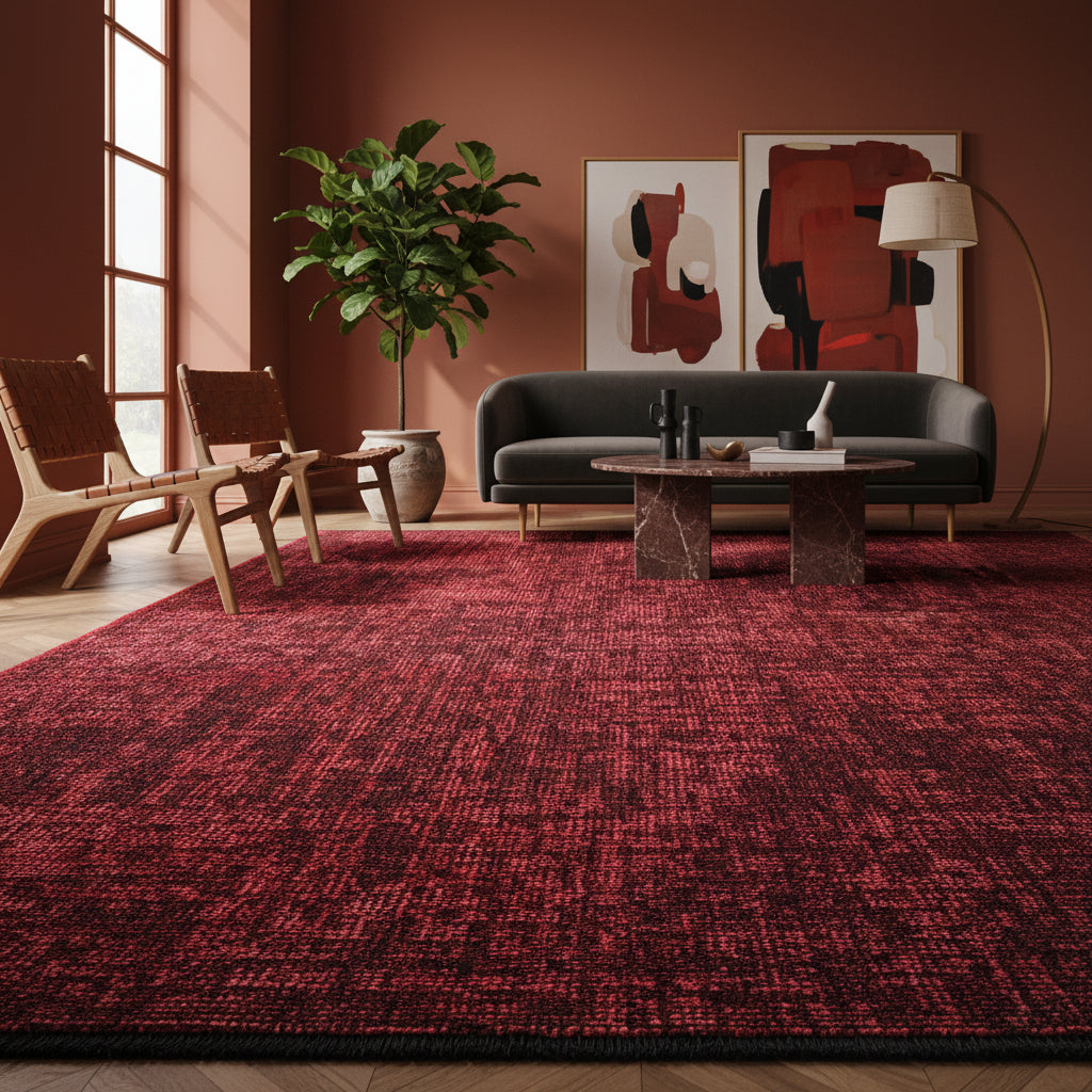 Teppich Kurzflor Unicolor Chenille Baumwolle Innen Rot Läufer 80x150_Läufer_