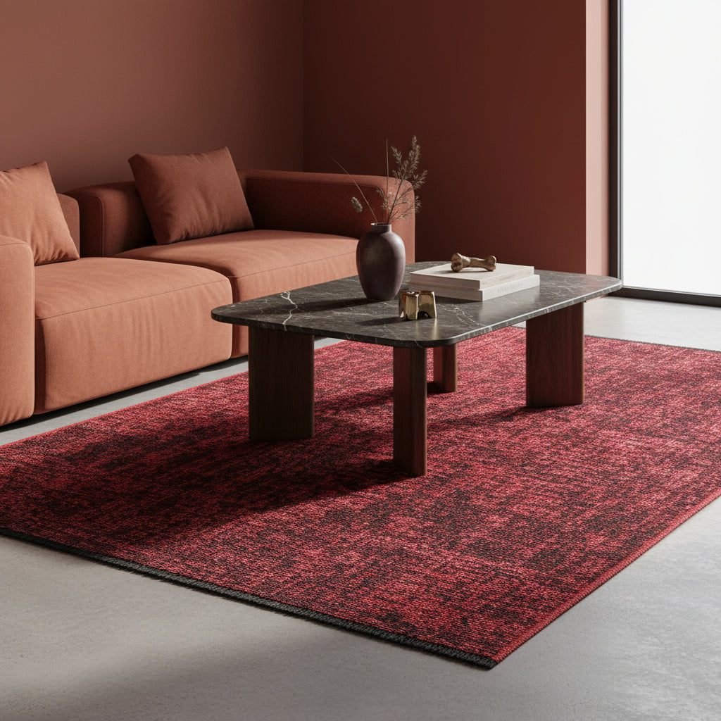 Teppich Kurzflor Unicolor Chenille Baumwolle Innen Rot Läufer 80x150_Läufer_