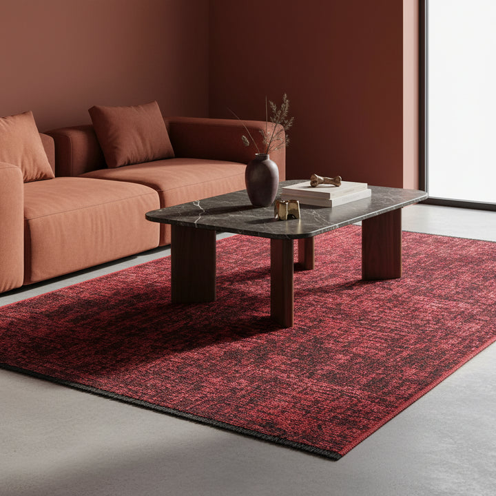 Teppich Kurzflor Unicolor Chenille Baumwolle Innen Rot Läufer 80x150_Läufer_