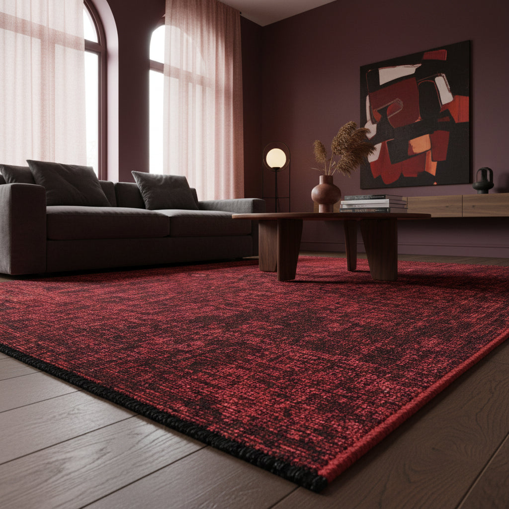 Teppich Kurzflor Unicolor Chenille Baumwolle Innen Rot Läufer 80x150_Läufer_