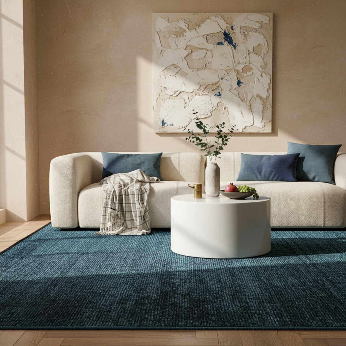 Teppich Kurzflor Unicolor Chenille Baumwolle Innen_Blau_Läufer_