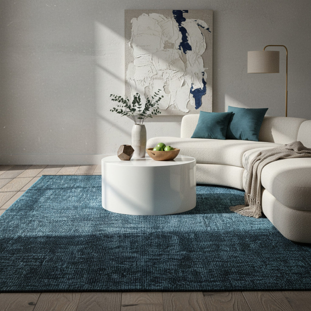 Teppich Kurzflor Unicolor Chenille Baumwolle Innen_Blau_Läufer_