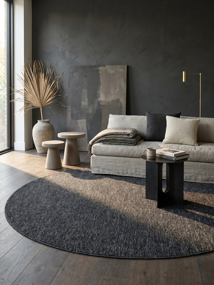Teppich Anthrazit rund im Wohnzimmer Einrichtungsidee_