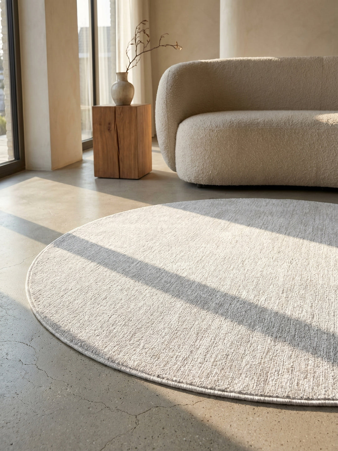 Teppich Cream rund Textur Nahaufnahme Detail_