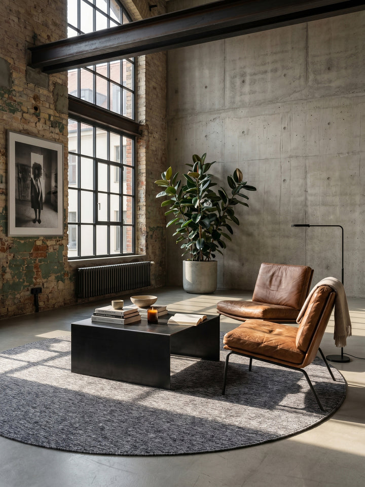 Teppich Grey rund im Wohnzimmer Einrichtungsidee_