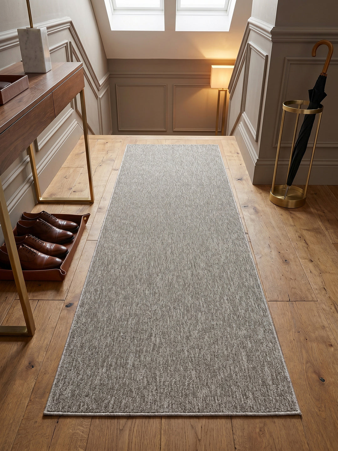 Teppich Beige Läufer Muster Draufsicht_