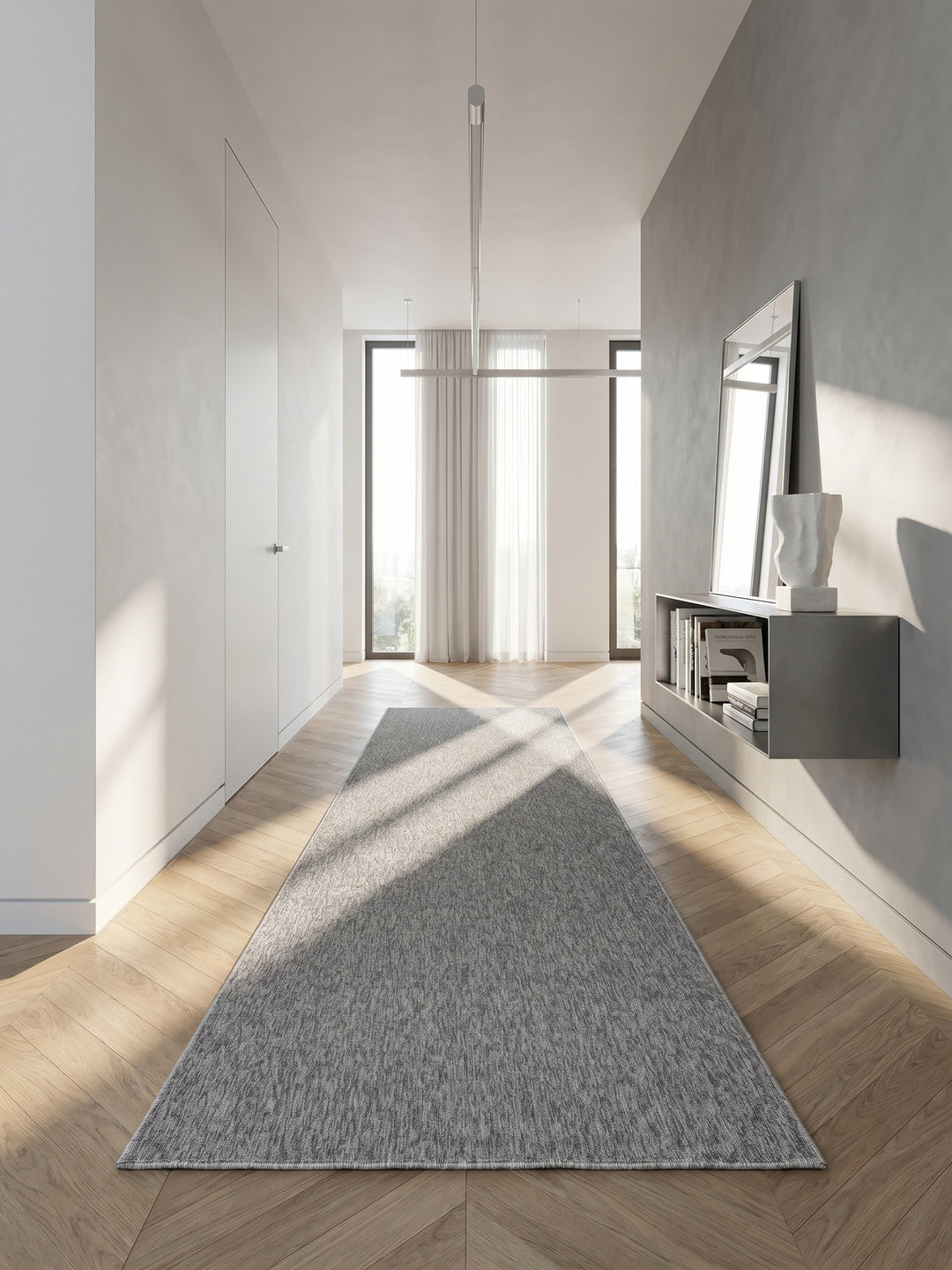 Teppich Hellgrau Läufer im Wohnzimmer Einrichtungsidee_